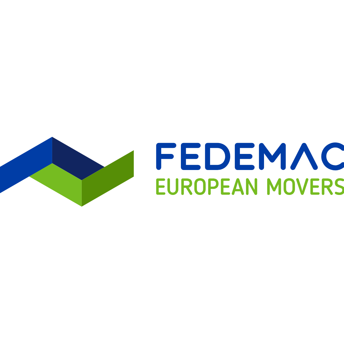 Logo von FEDEMAC European Movers mit blau-grünem Symbol und Schriftzug.