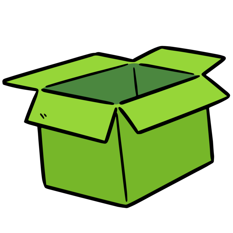 Geöffnete grüne Pappschachtel.