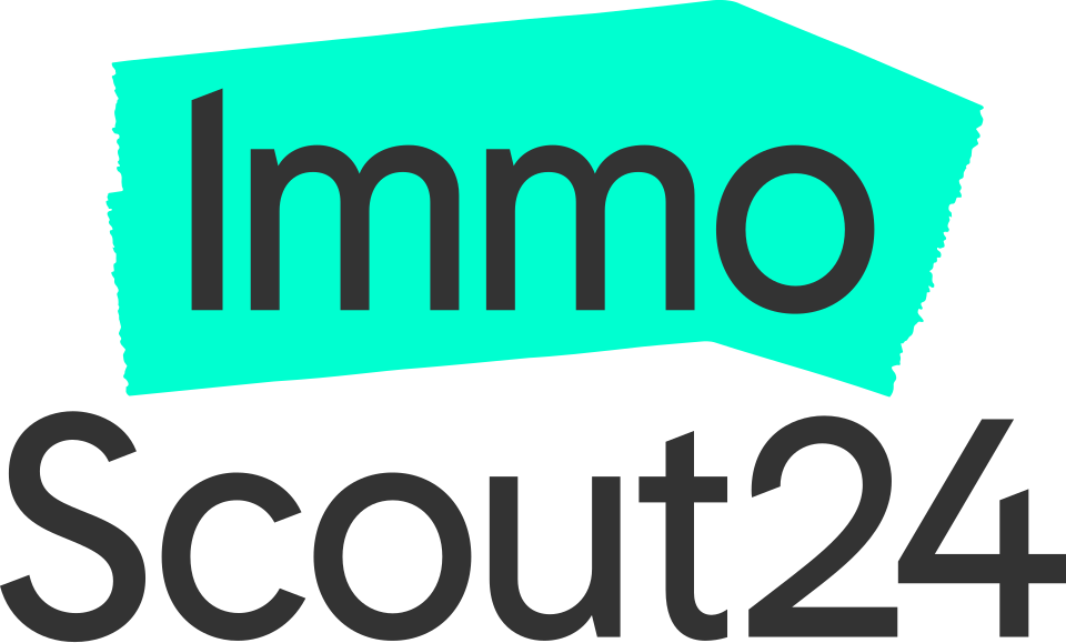 Logo von ImmoScout24 mit türkisfarbenem Hintergrund hinter "Immo" und schwarzem Text.
