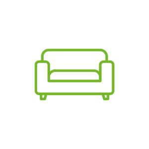 Grünes Sofa-Symbol auf weißem Hintergrund.