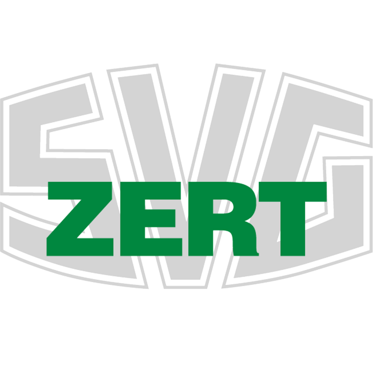 Logo mit den Buchstaben SVG im Hintergrund und dem Wort ZERT in grüner Schrift im Vordergrund.