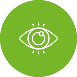 Weißes Auge-Symbol auf grünem Kreis-Hintergrund.