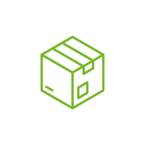 Grünes Paket-Symbol auf weißem Hintergrund in einem Kreis.